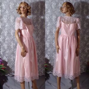 Vintage 80s Pink Lace Dress Size Small 1980s Retro Coquette Party Molly Ringwald